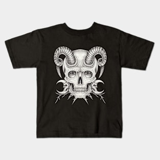 Surrealist art demon and nature skull head design. Kids T-Shirt